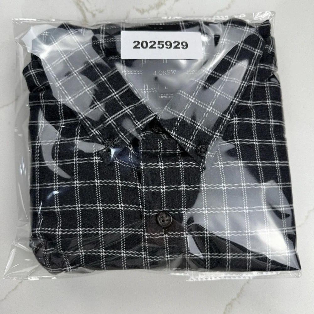 J Crew Flannel Button Down‎ Shirt Mens Large Black Plaid Business Casual Preppy